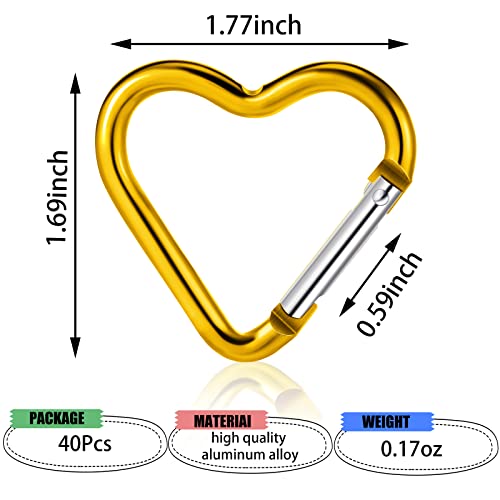 Ferraycle 40 Pcs Aluminum Alloy Heart Carabiner Clips Spring Snap Hooks