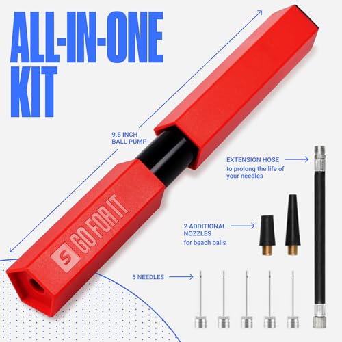 Ball Pump for Sports Balls - Push & Pull System - Full Red