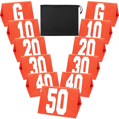 Football Yard Markers Set - 11 High Visibility Weighted Markers with Carrying Bag - Orange