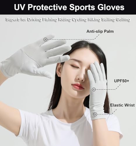 UV Protection Full Finger Gloves for Women - Black Ice Silk Summer Driving Gloves