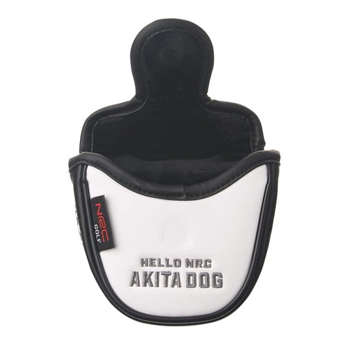 GOOACTION Akita Dog Mallet Putter Cover - Black Cartoon Pattern, Magnetic PU Leather, Heel Shaft Compatibility