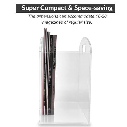 MeiTudo Ultra Clear Magazine Rack - Clear Acrylic Holder with Handles, 12.2 x 5.9 x 9.6 in, Modern Lucite Organizer for Bathroom, Bedroom & Office