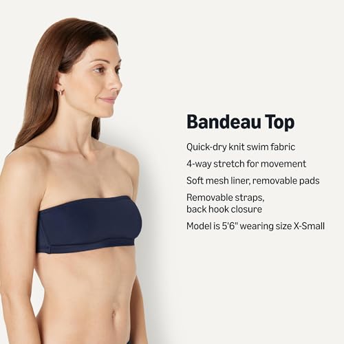 Women's Bandeau Swim Top with Removable Straps - Large Navy