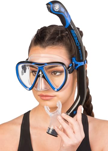 CRESSI Adult Snorkeling Set Black/Blue - Mask & Semi-Dry Snorkel, Comfortable Silicone