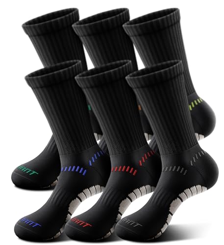 BULLIANT Men 6-Pack Athletic Compression Crew Socks for Running & Gym, Size 11-13, Black