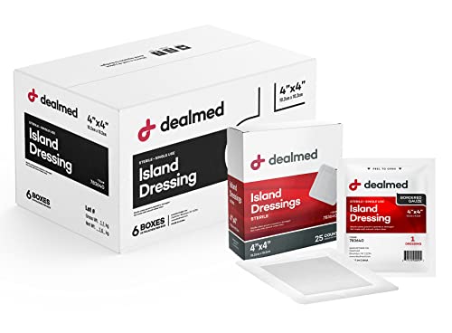 Dealmed 4x4 Inch Sterile Gauze Island Dressings - Pack of 150, Adhesive Border Wound Care