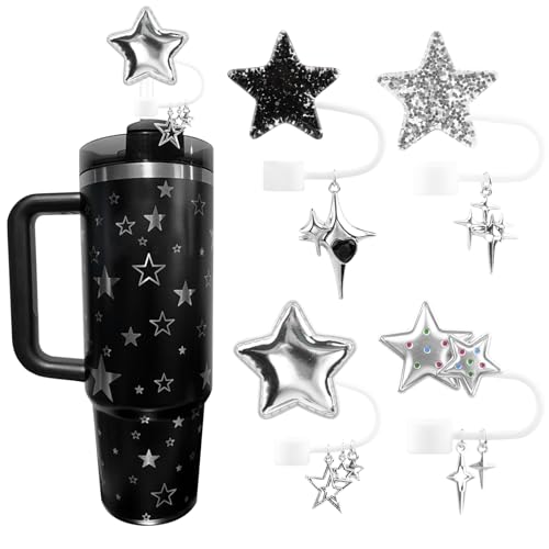 Y2K Star Straw Covers for Stanley Cup 30/40 Oz - Black Silver