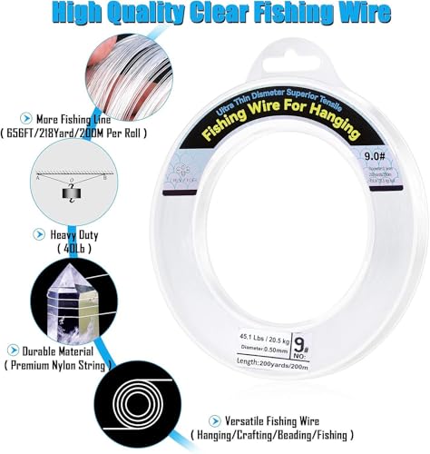 Clear Monofilament Fishing Line - 0.5mm 656ft 29lb Invisible Hanging Wire