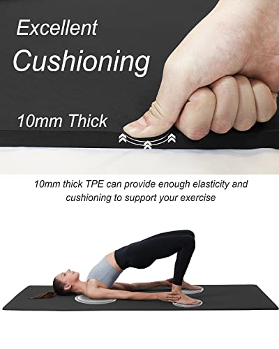 Black YR Yoga Mat 76x35 Inch Non Slip Exercise Mat 10mm Thick for Yoga & Workout