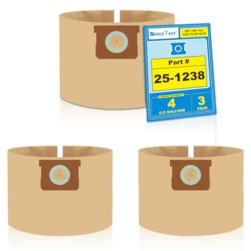 SpaceTent 3 Pack Vacuum Filter Bags compatible with Stanley and PorterCable 4 Gallon Wet Dry Vacuum, Part # 25-1238