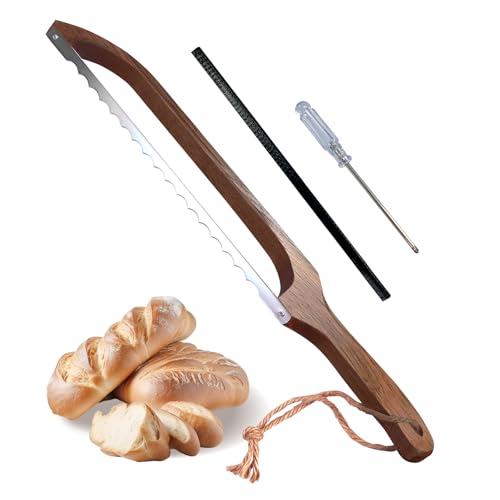 16-Inch Acacia Wood Sourdough Bread Bow Knife - Dark Brown