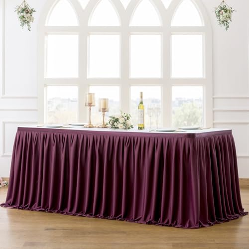 6ft Burgundy Polyester Table Skirt for Rectangle Tables - Wrinkle-Resistant Pleated Ruffle