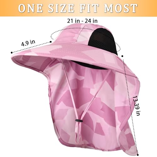 ZOORON Sun Hat for Men & Women with Neck Flap UPF 50+ UV Protection Fishing Hat, 6 3/4-6 7/8, 1pack-Camo Pink