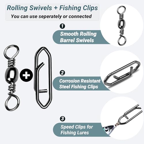 Heavy Strength Fishing Snaps - Stainless Steel Swivel Clips 10+S (42lb) - 50 pcs