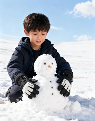 Kids Winter Ski Gloves - Warm, Windproof Fleece - Black for 5-10 Years