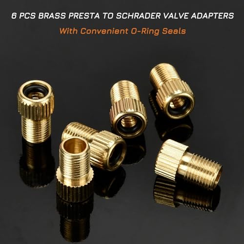 6 PCS Brass Presta to Schrader Valve Adapters for Bicycle Tire Inflation