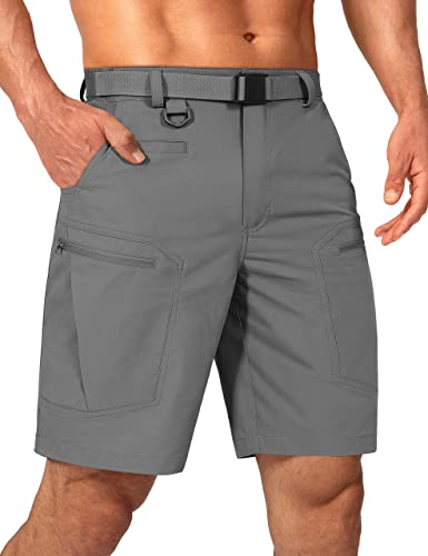 Shallowlulu Mens Cargo Hiking Shorts 34W x 10L Grey, Water-Resistant, Quick-Dry