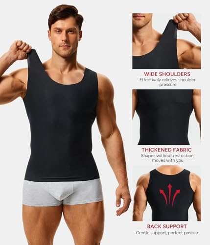 Nebility Slimming Compression Tank Top for Men, Black, XL