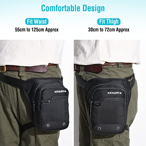 Black Drop Leg Bag for Men & Women - Waterproof Motorcycle Thigh Bag with Removable Straps