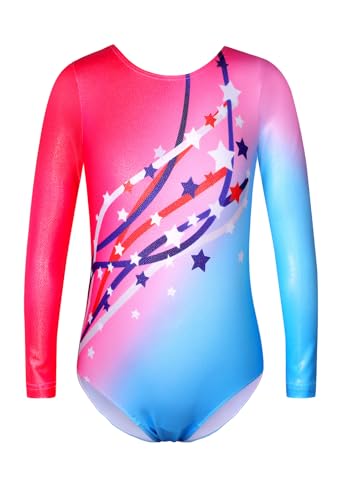 Long Sleeve Sparkly Rainbow Gymnastics Leotard for Girls 3-4T