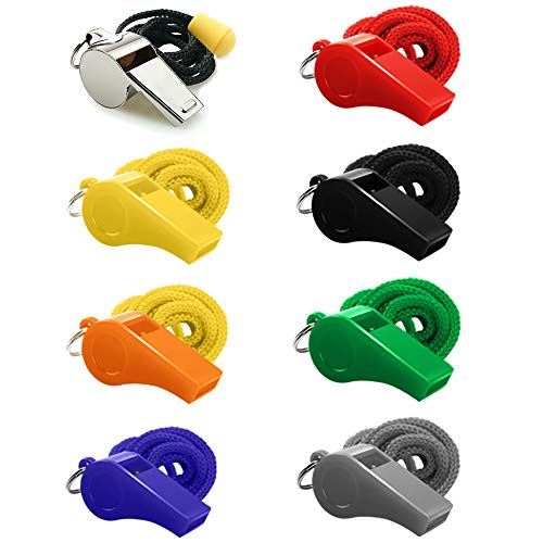 Loud Sports Whistles Set - 8PCS with Lanyard for Coaches & Referees