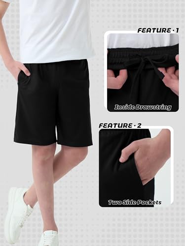 Boys Athletic Shorts - 5 Pack Dry-Fit with Pockets, X-Large - Black, Gray, Navy Blue