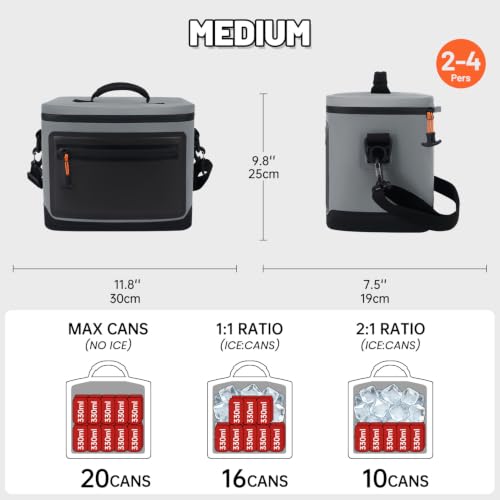 Cliduli Grey 14-Liter Insulated Leakproof Soft Cooler Bag - Medium (16-Can)