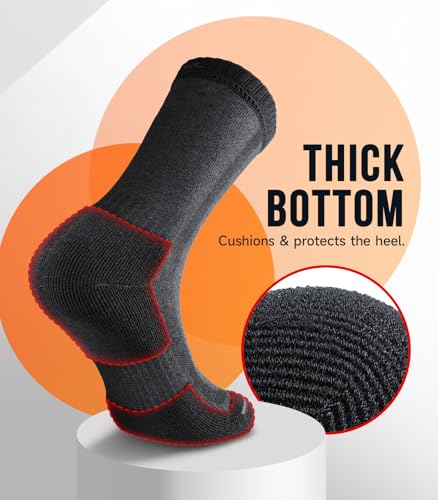 PULIOU Merino Wool Hiking Socks 3 Pairs Large Black - Breathable, Seamless Toe, Arch Support
