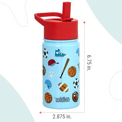 Wildkin Kids Stainless Steel Water Bottle 14oz Game On – Vacuum Insulated, Durable, Kid-Friendly