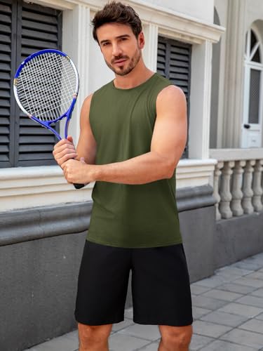 Men's Sleeveless Workout Tank Top - Army Green, X-Large