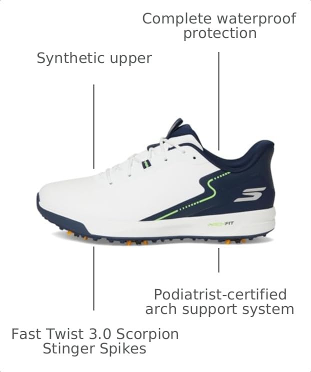 Golf Shoes for Men - Waterproof Spiked Elite Vortex Rival - White/Navy / 10.5