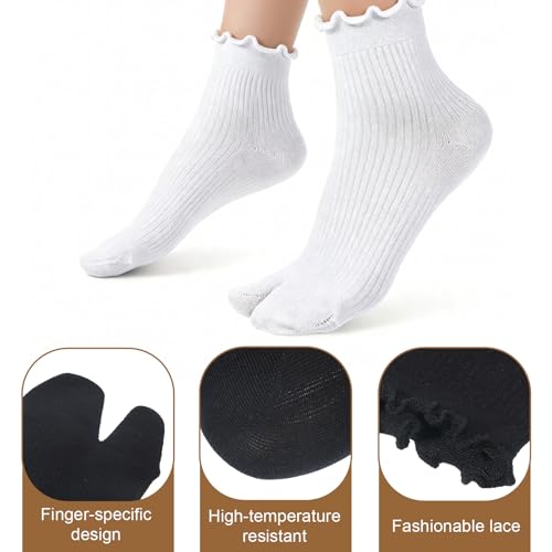 Tabi Socks White/Black, 4 Pairs Cotton Split-Toe Socks for Women & Men