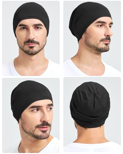 Cooling Skull Cap for Men & Women - Thin Breathable Mesh Beanie - Black