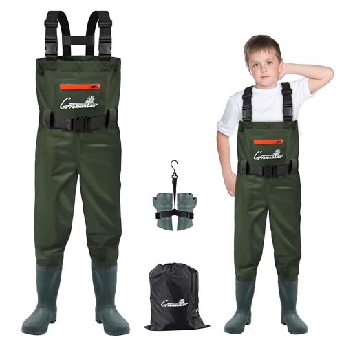 Kids Chest Waders with Boots - Green, 10-11 Years Waterproof Fishing Gear