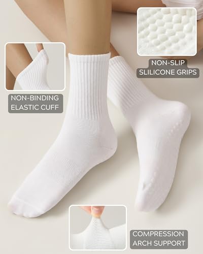 Non-Slip Pilates Socks with Grips - 3 Pairs White
