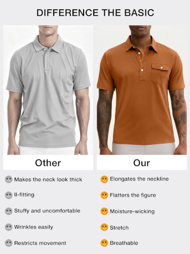 Men's Slim Fit Golf Polo Shirt - 4-Button, Moisture Wicking, XX-Large/Rosy Brown