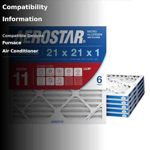 Aerostar 21x21x1 MERV 11 - 6 Count - Pleated HVAC, Furnace & Air Conditioner Filters - Removes Dust, Cold & Flu Germs, Lint, Mold, Pet Dander, Allergy-Causing Pollen, Smog & Smoke