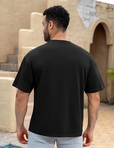 Saiji Friends Men's Oversized Cotton T-Shirt 3X-Large Black Loose Fit Crewneck