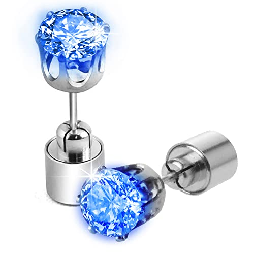 LED Earrings - Glowing Diamond Crown Studs - 1 Pair - Blue