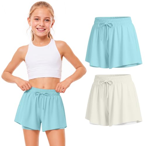 Girls Athletic Shorts - 2 Pack Butterfly Design, Sizes 5-14