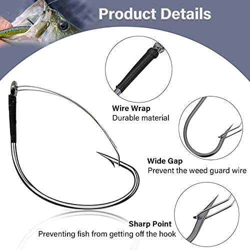 Weedless Wacky Worm Fishing Hooks - Wide Gap Stainless Steel - Size 2 (10pcs)