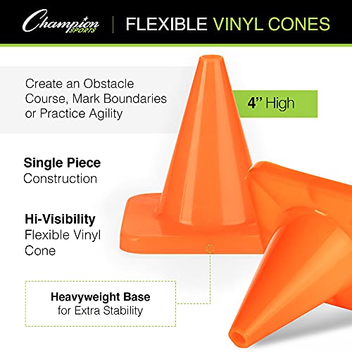 4 Inch High Visibility Vinyl Sports Training Cones - Orange