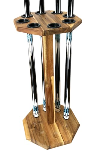 Wooden Freestanding Pool Cue Rack - Holds 8 Cues, Brown