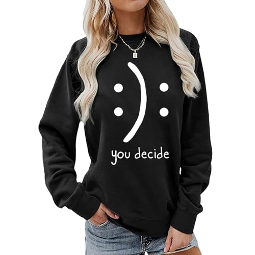 BLACKMYTH Women's Black Small Round Neck Graphic Pullover Sweater