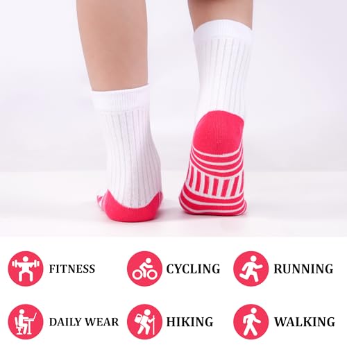 LAETBBE 12 Pairs Girls Crew Athletic Socks Kids Cotton Socks Ages 1-13 10-13 Years / #1 White