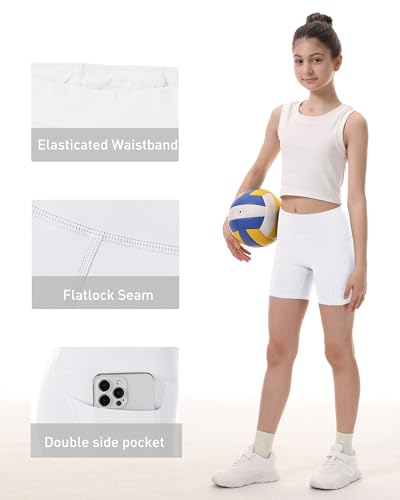 Youth Compression Shorts with Pockets - 5" White