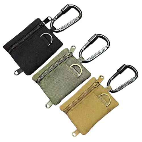 Mix 3 Pack Tactical EDC Keychain Pouches with Upgraded D-Ring - Military Mini Molle Organizer for Outdoor Camping Hiking