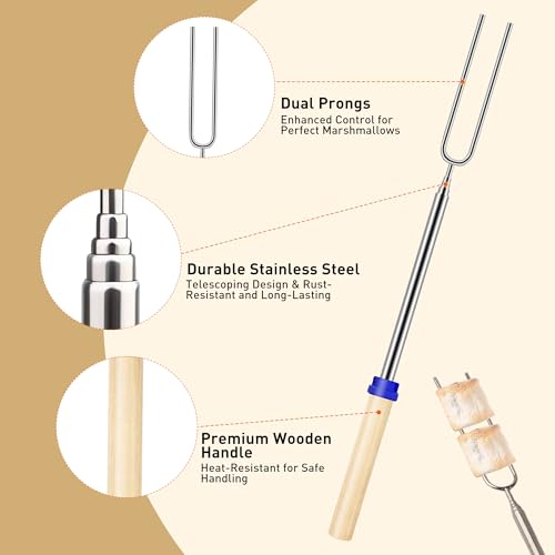 32" Stainless Steel Marshmallow Roasting Sticks - 8 Pack