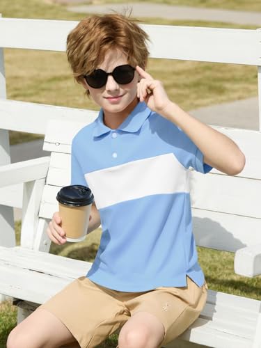 Boys Color Block Pique Polo Shirt - Sky Blue, 7-8 Years