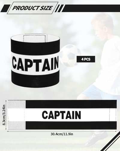 Captain Armbands for Soccer - Adjustable Black Set of 4